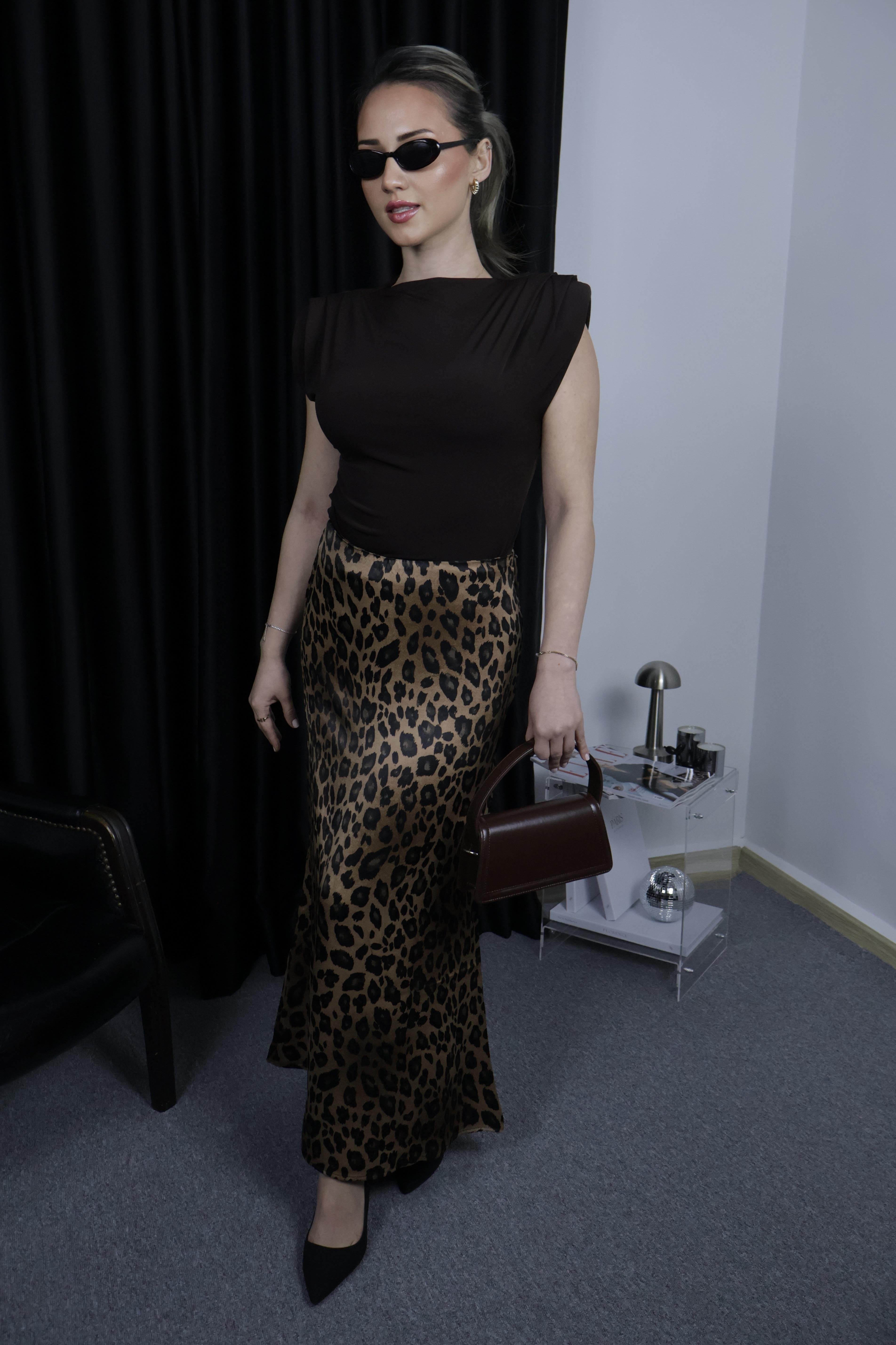 Leopar Desen Saten Etek