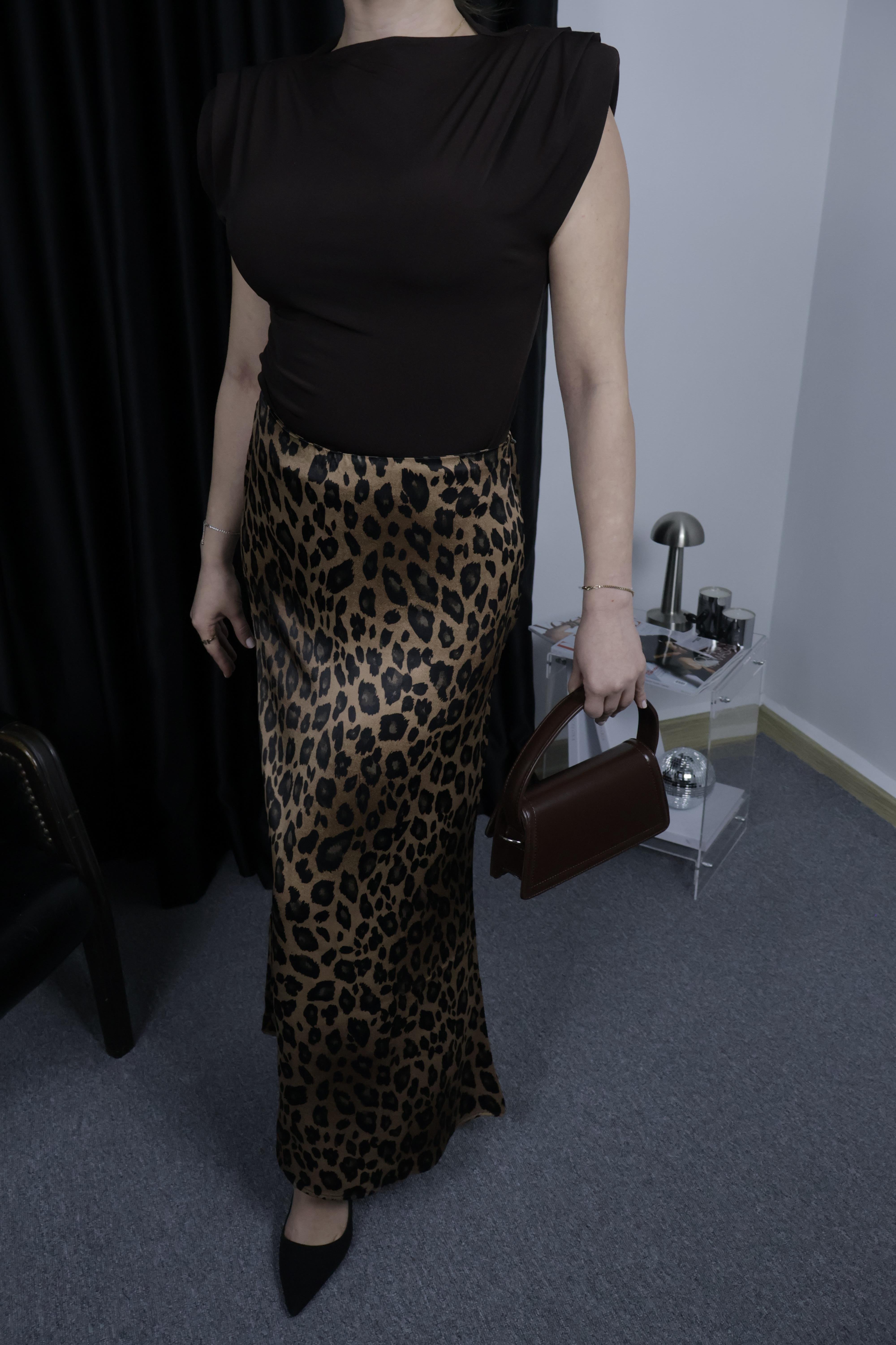 Leopar Desen Saten Etek