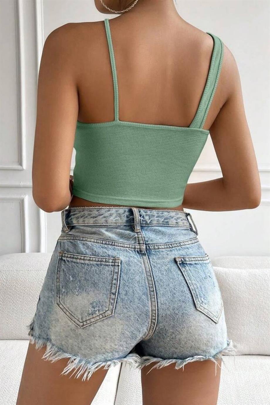 Bella Botte Yeşil Boyundan Çapraz Askılı Crop BN6570Y
