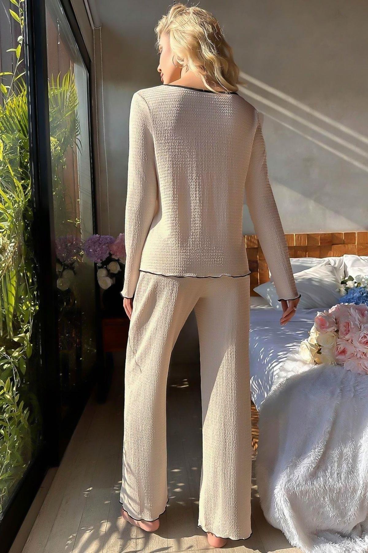 Bella Notte Açık Bej Konforlu Ev Giyim Pijama Takımı 7050