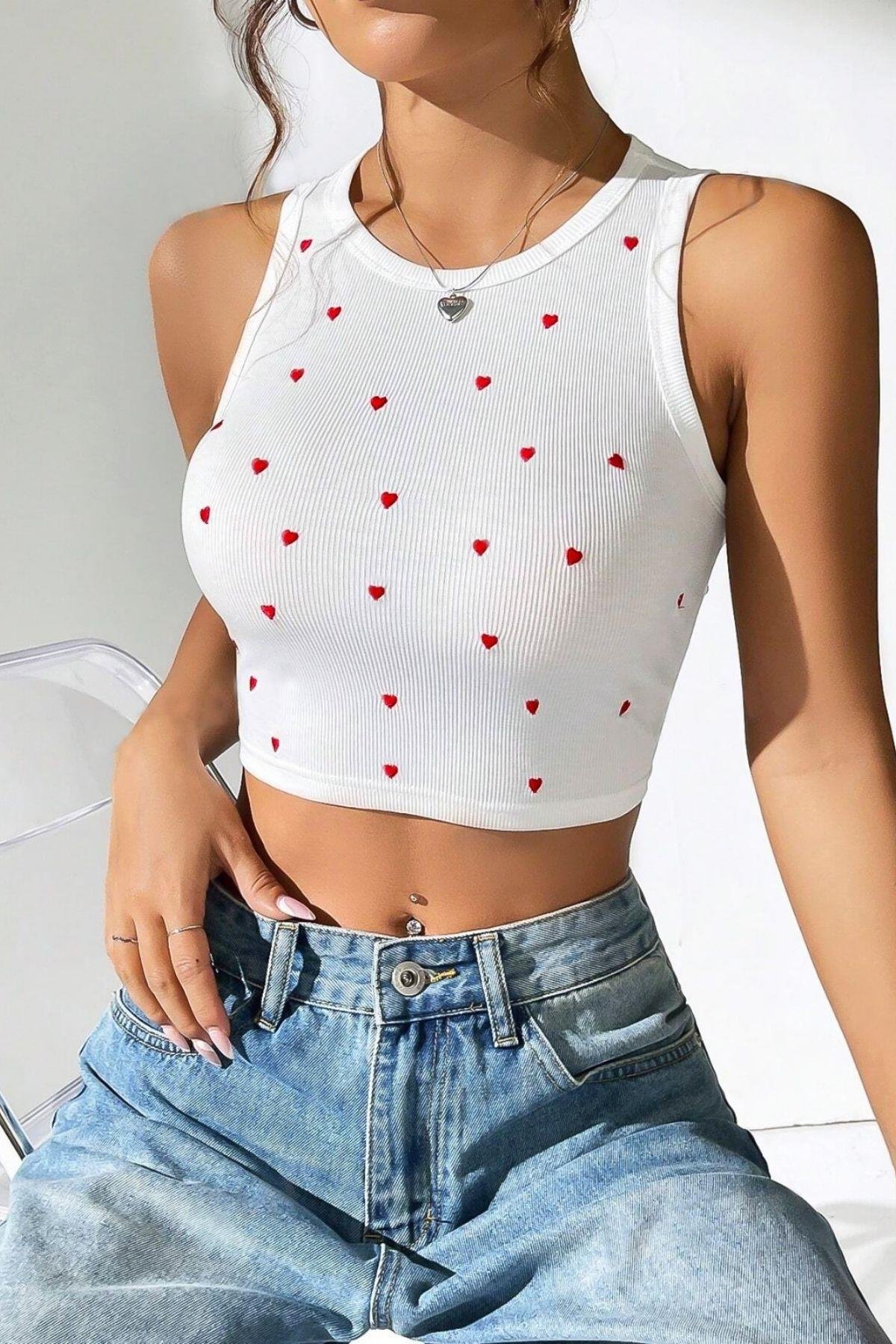 Bella Notte Beyaz Mini Kalp Baskılı Pinterest Model Atlet A-7503