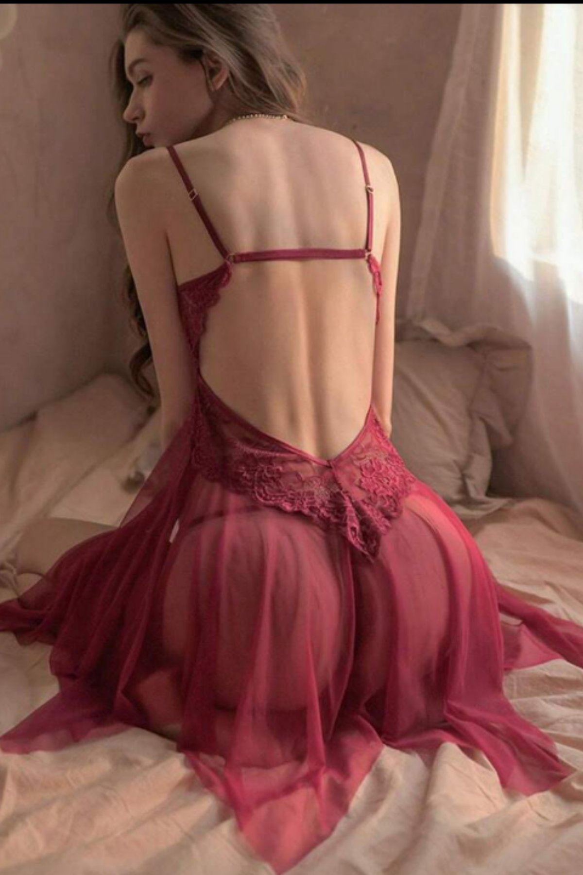 Bella Notte Bordo Dantelli Gecelik Takım 15575