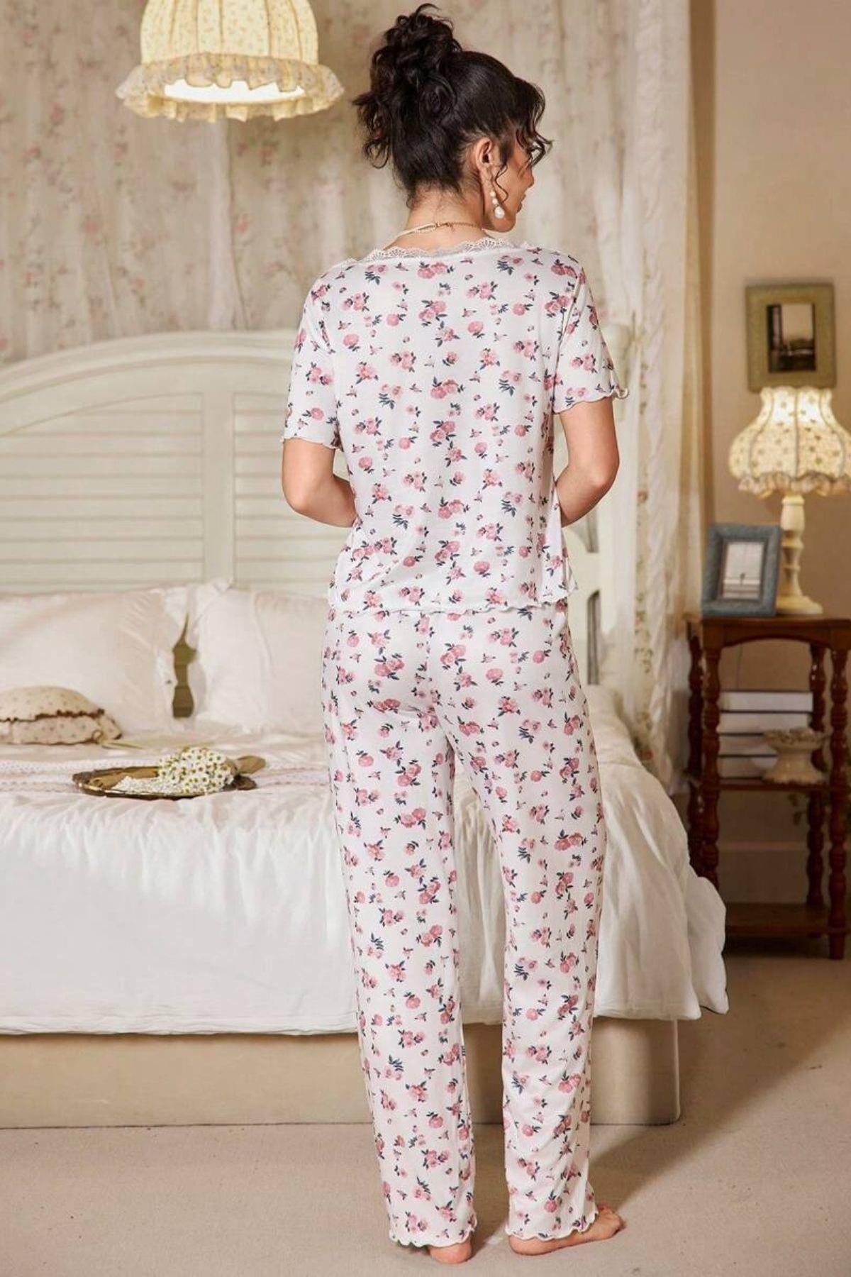 Bella Notte Çok Renkli Çiçek Baskılı Rahat Pijama Takımı 7369