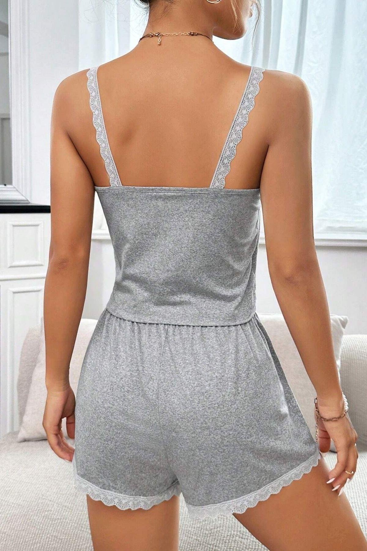 Bella Notte Gri Askılı Ev İçi Şort Takım 7570