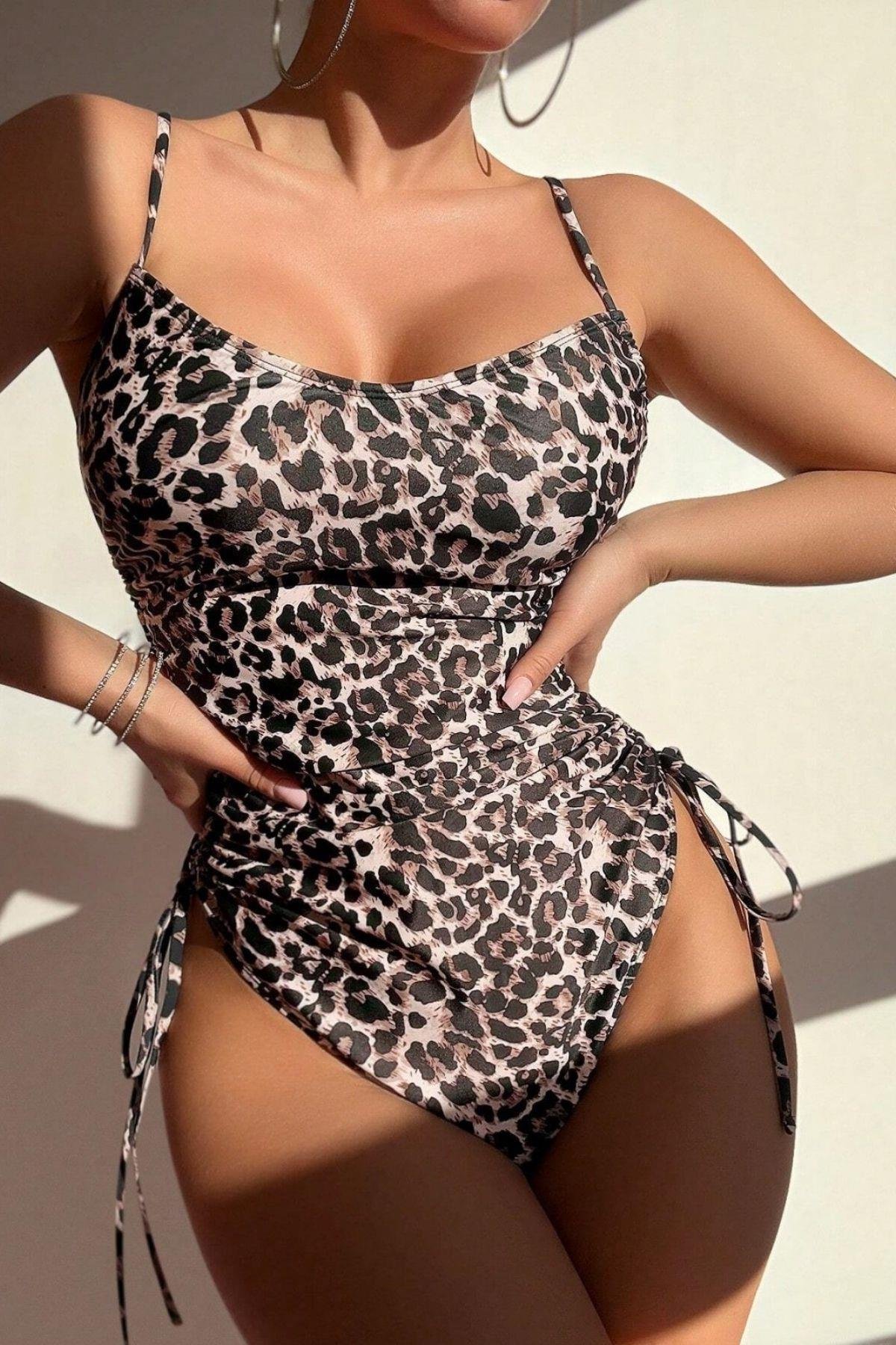 Bella Notte Leopar Desenli Tek Parça Askılı Mayo M-9017