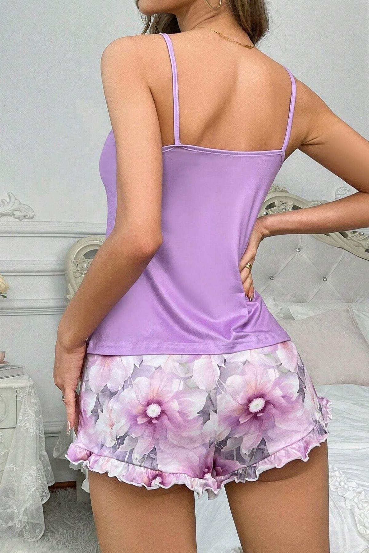 Bella Notte Lila Yaz Serinliği Ev Giyim Şort Takımı 7554