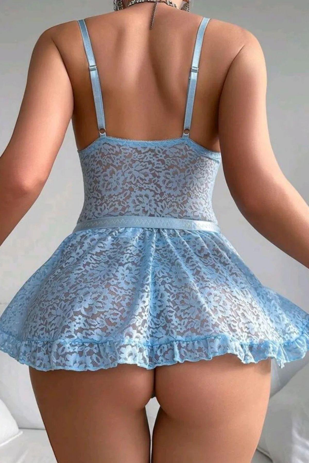Bella Notte Mavi Askılı Dantelli Gecelik 15619
