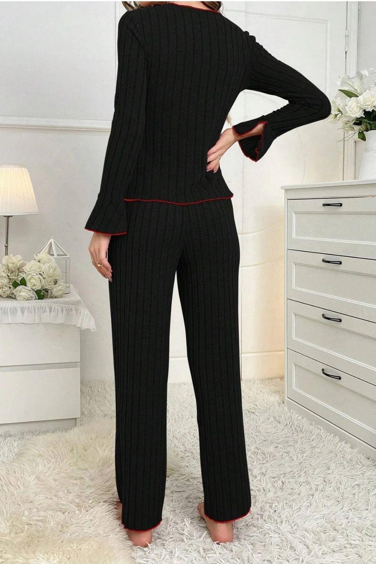 Bella Notte Pamuklu Kırmızı Fiyonk Detaylı  Pijama Takımı 7143