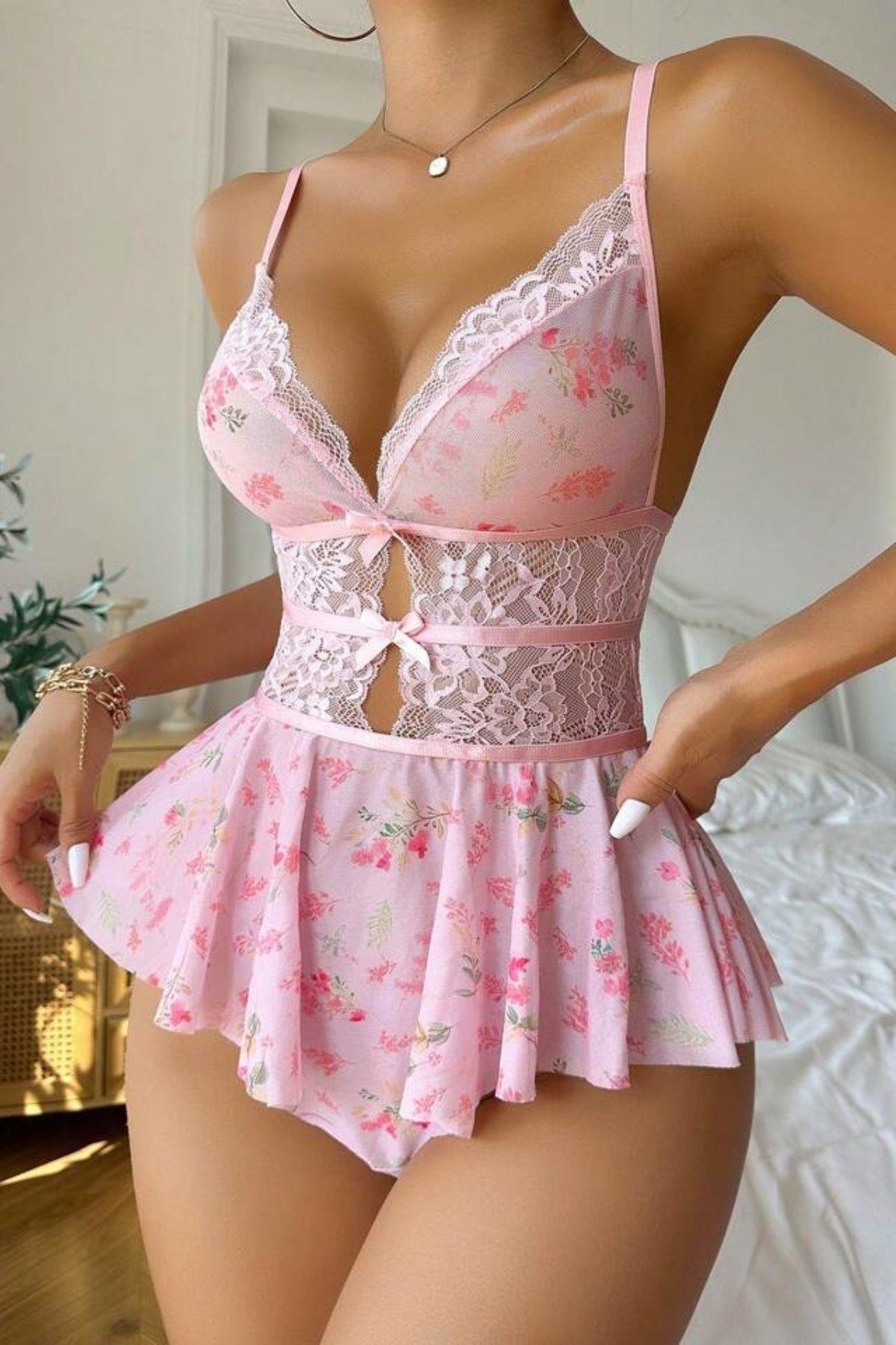 Bella Notte Pembe Askılı Sırt Detaylı Teddy Gecelik 15096
