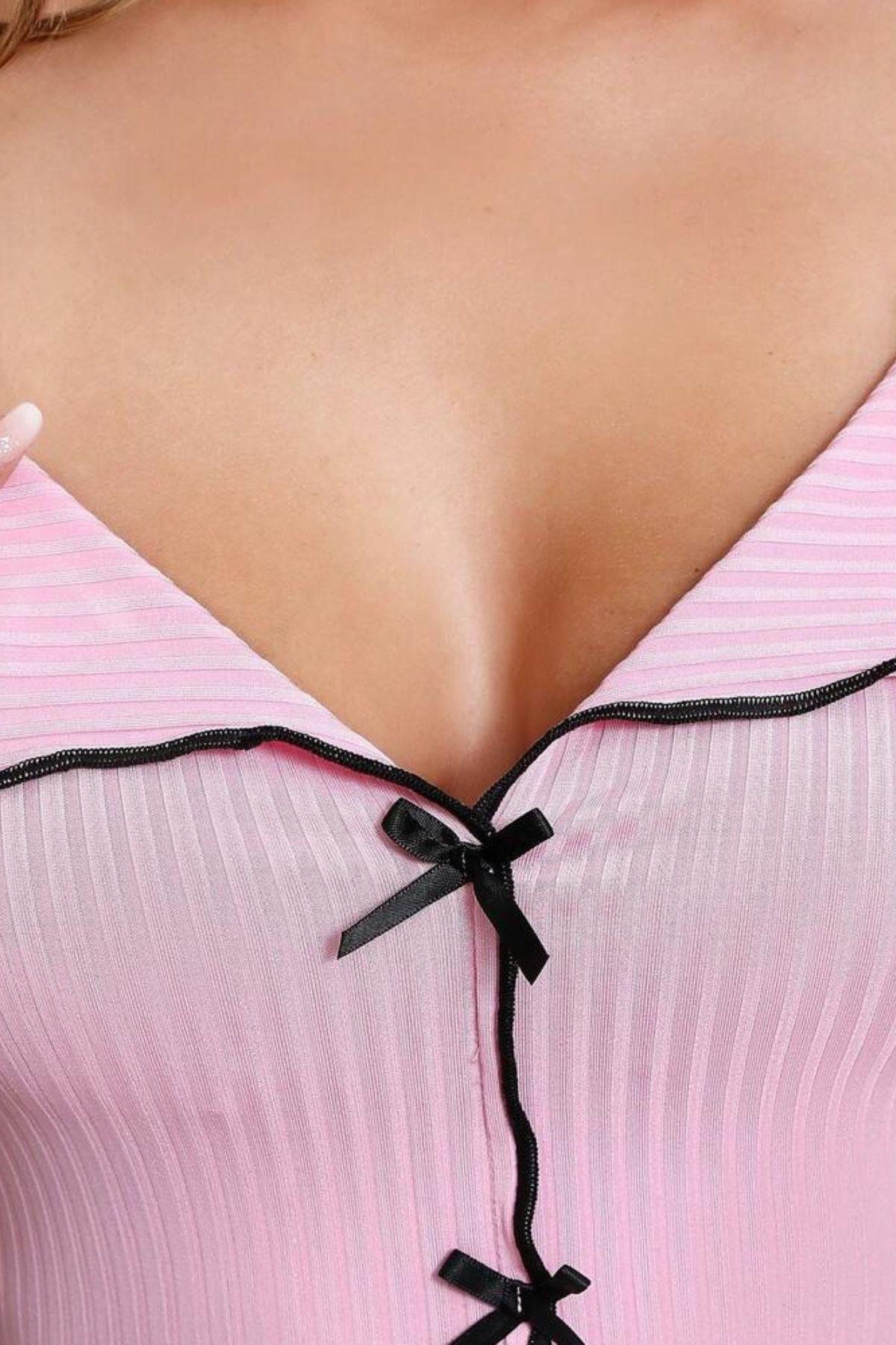 Bella Notte Pembe Askılı Slim Kesim Mini Gecelik 15975