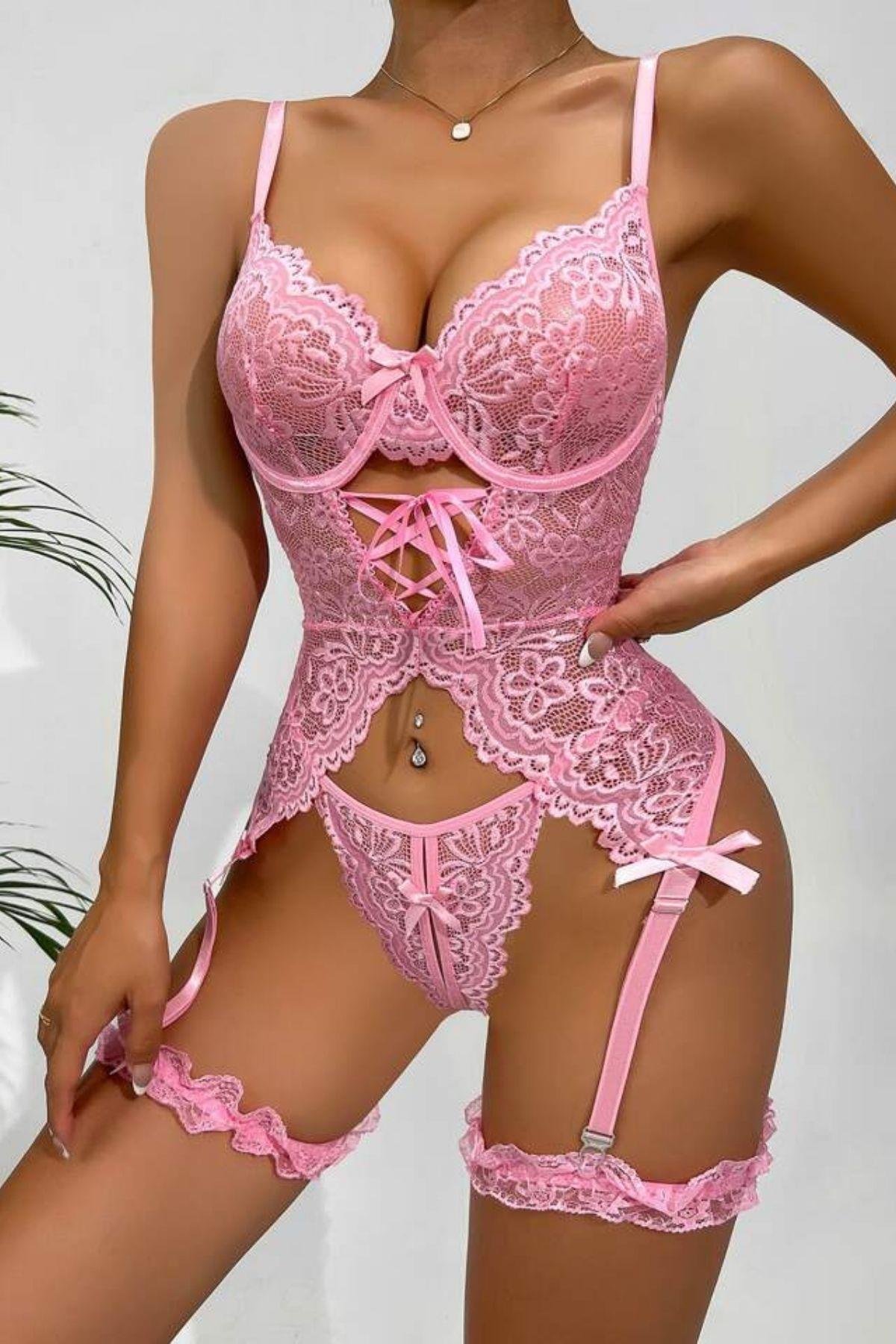 Bella Notte Pembe Dantelli Jartiyer Gecelik 16527
