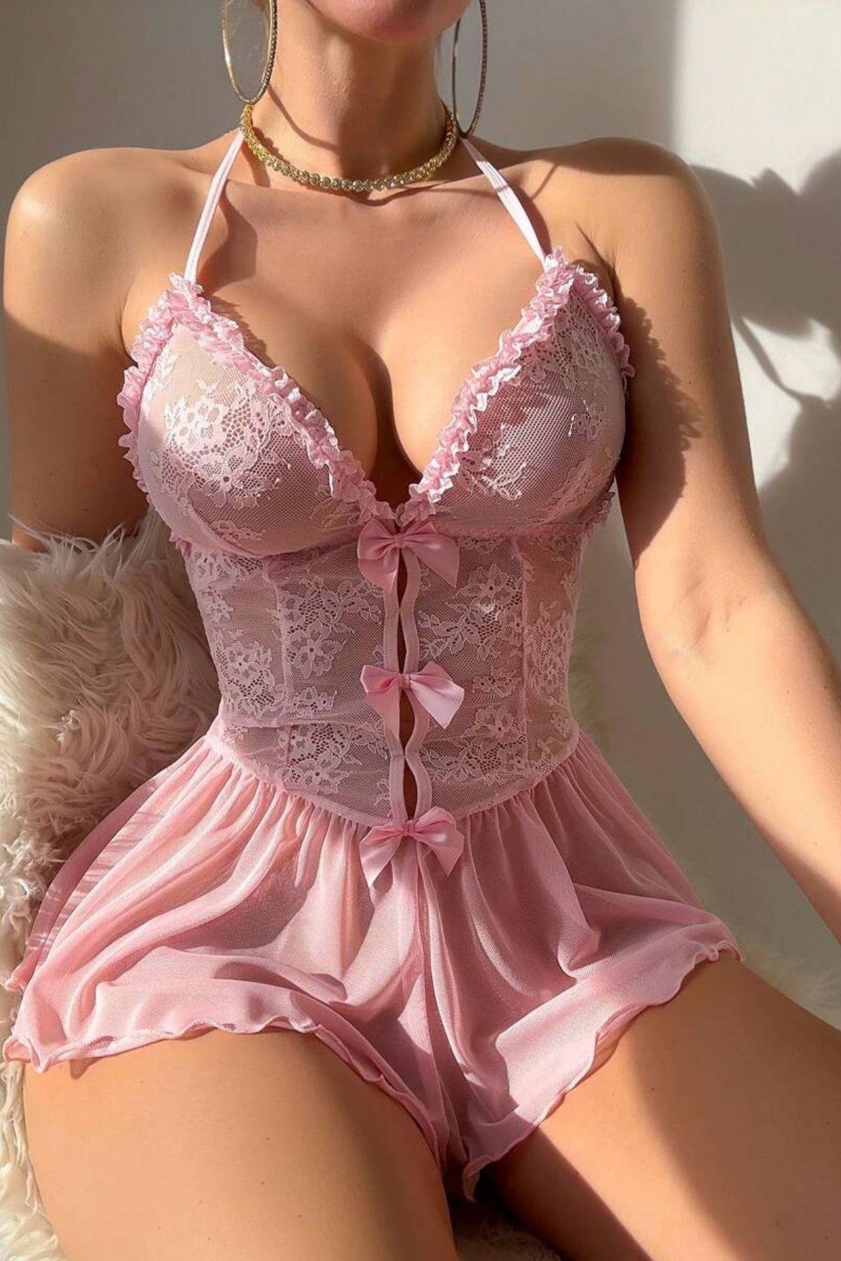 Bella Notte Pembe Tek Parça Babydoll 15127