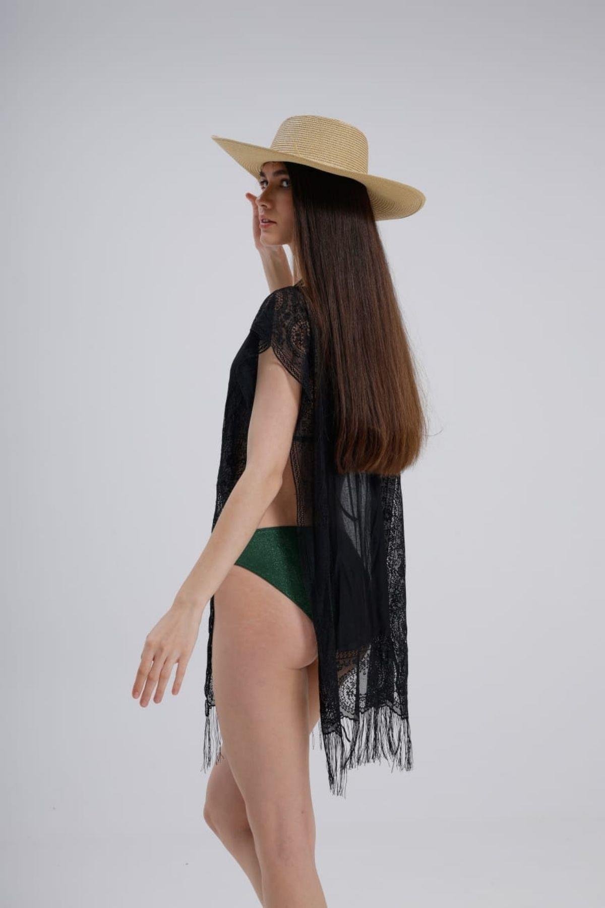 Bella Notte Siyah Bikini ve Mayo Üstü Desenli Raşel Pareo Şalı P-9002