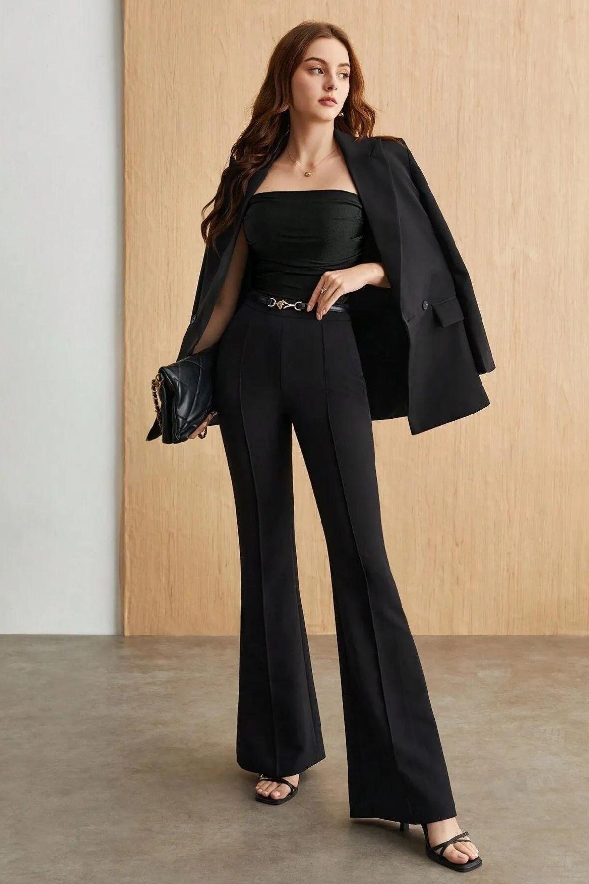 Bella Notte Siyah Kare Yaka Modern Crop B-5506
