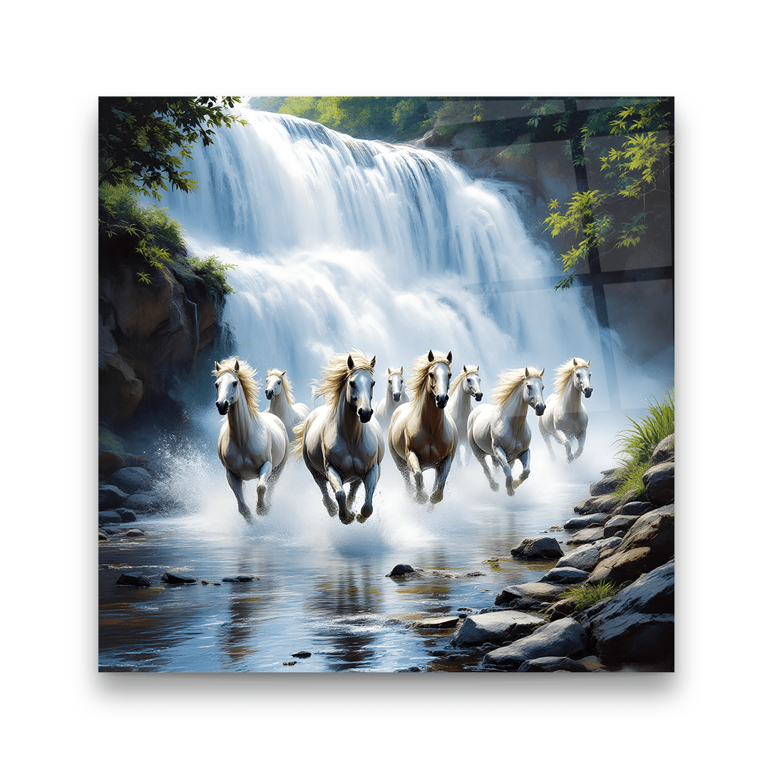 Atlı Şelale Kare Cam Tablo