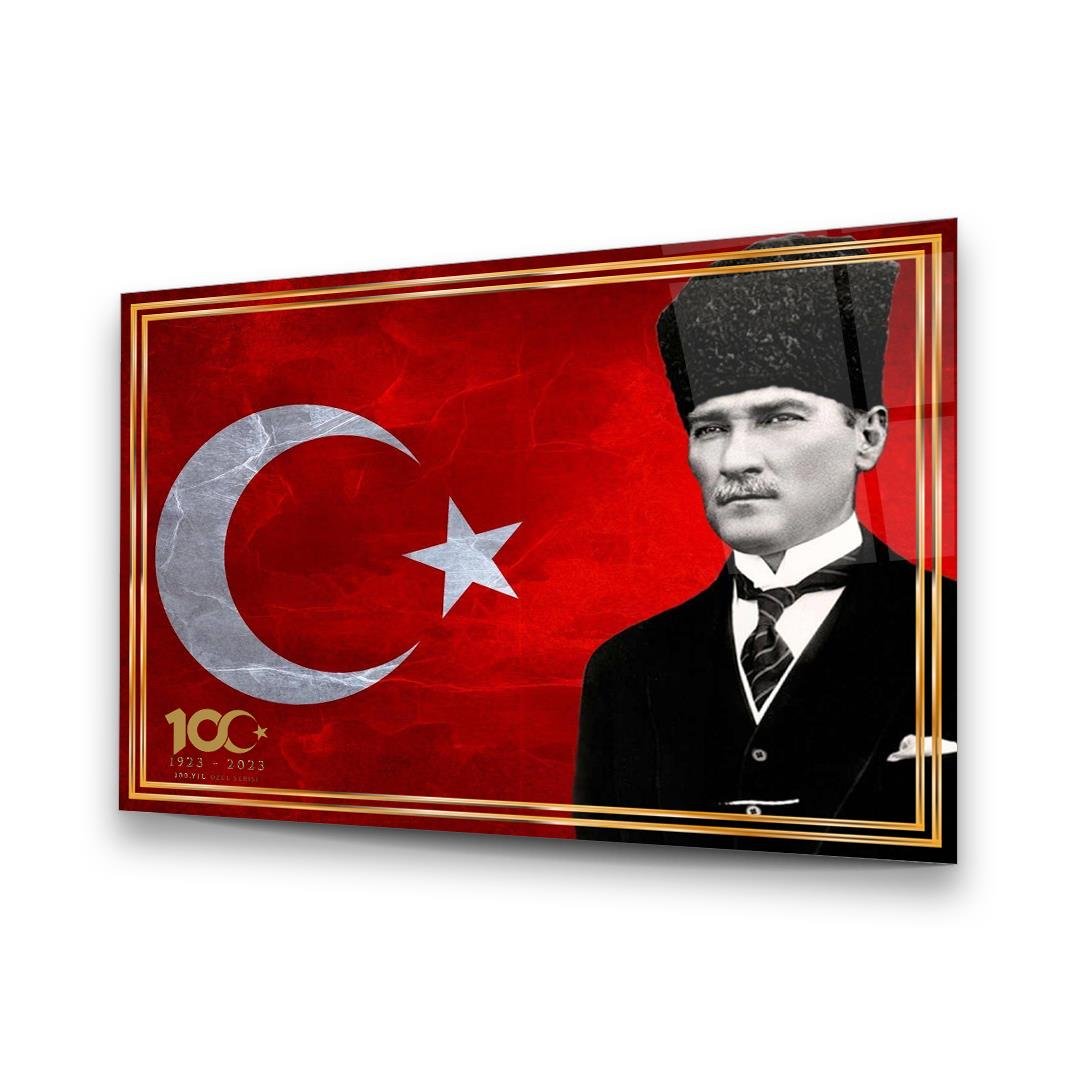 Ay Yıldızın Gölgesinde Ölümsüz Lider-Yatay Cam Tablo