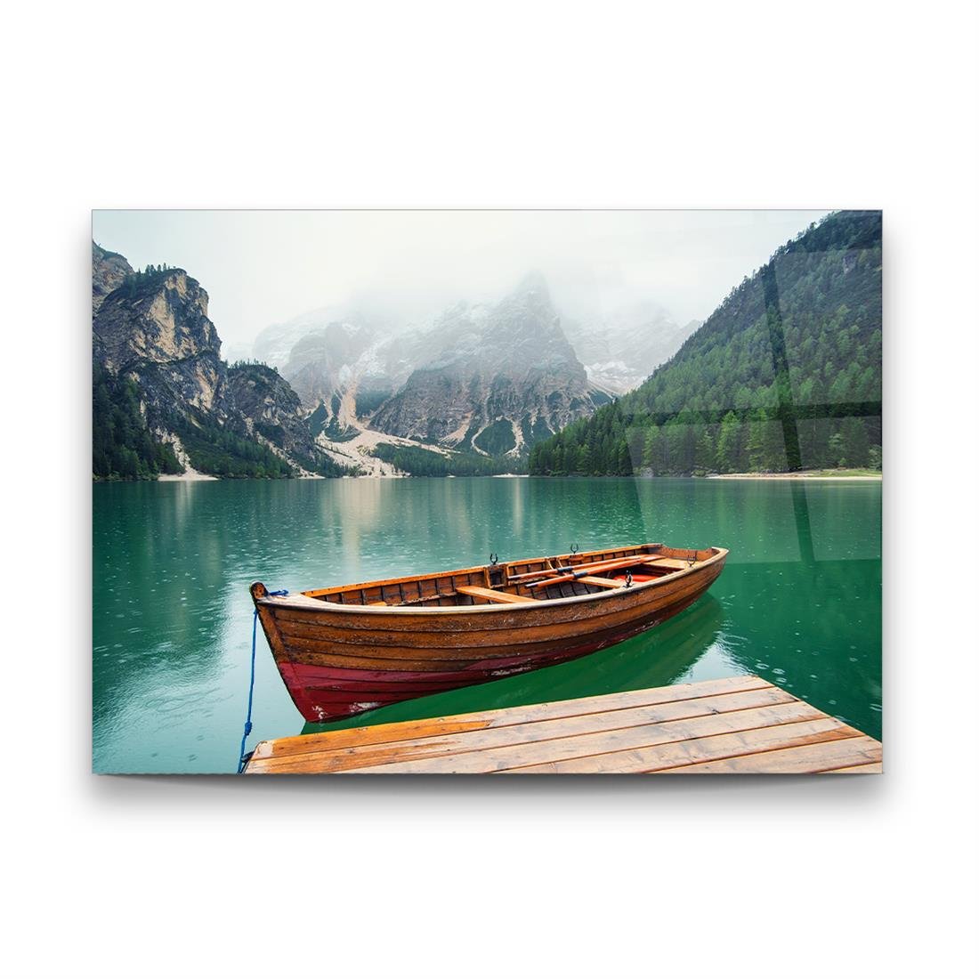 İtalya Braies Gölü Yatay Cam Tablo