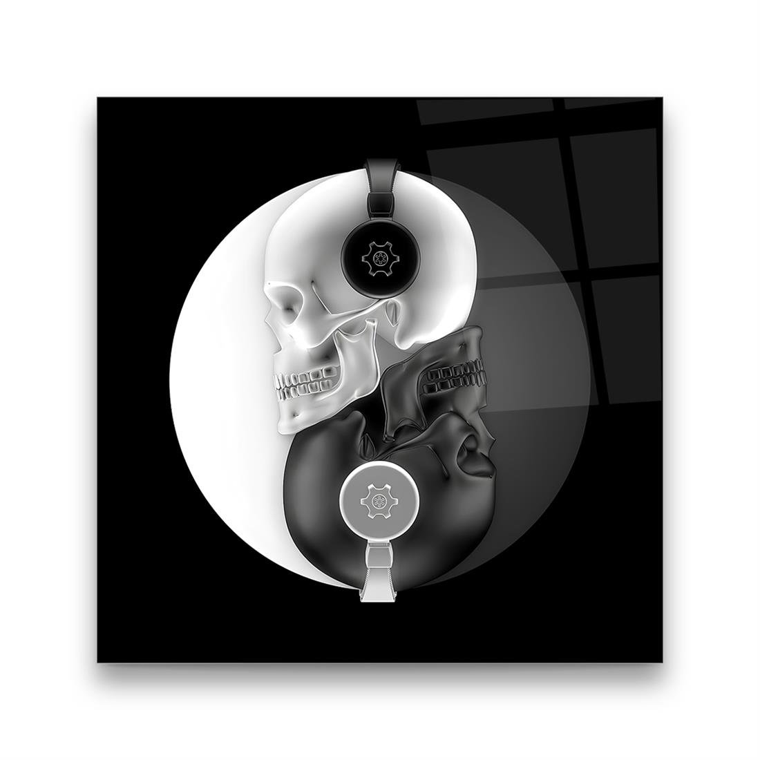 Kuru Kafa Yin ve Yang Kare Cam Tablo