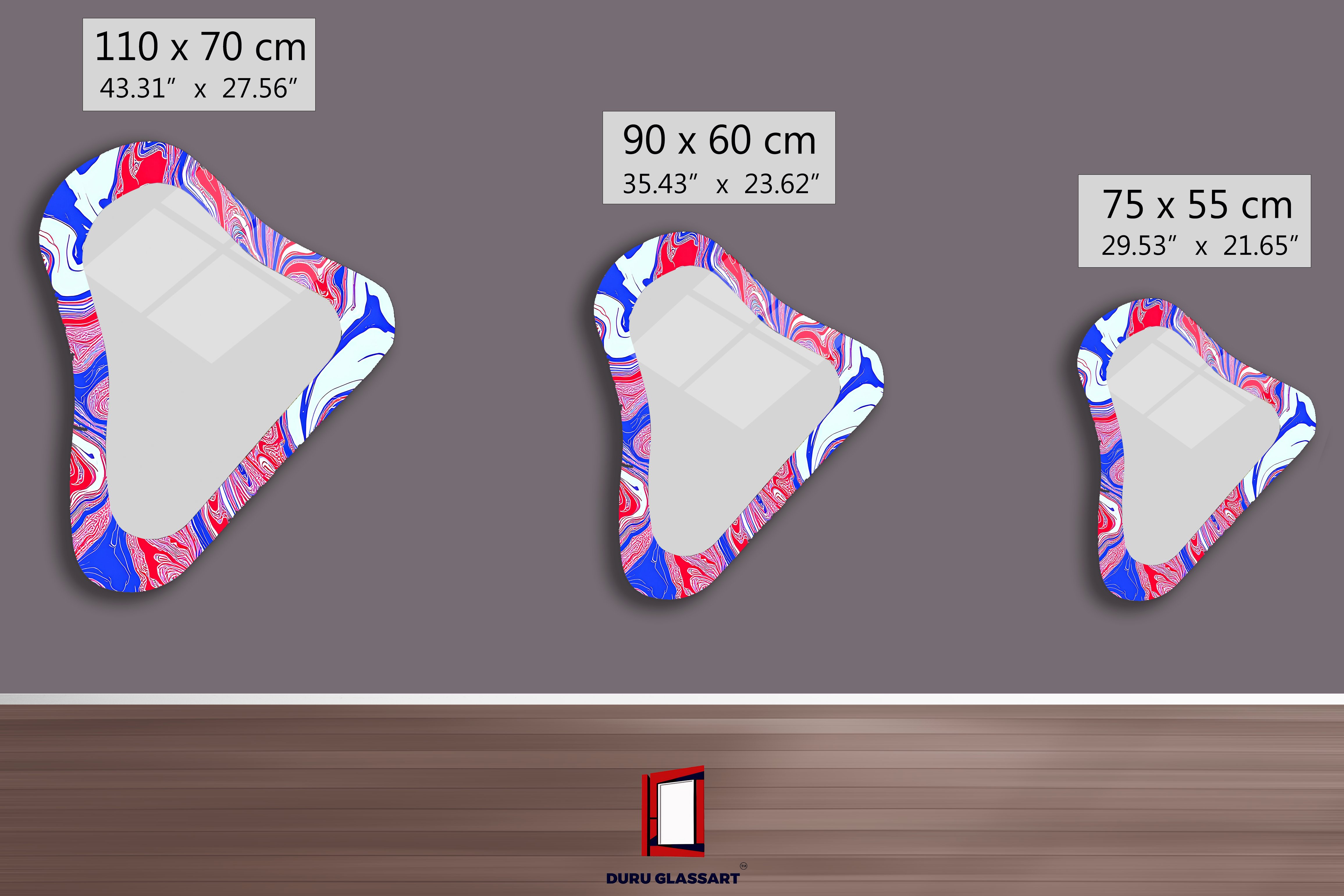 Mavi-Kırmızı Desenli Dekoratif Asimetrik Ayna