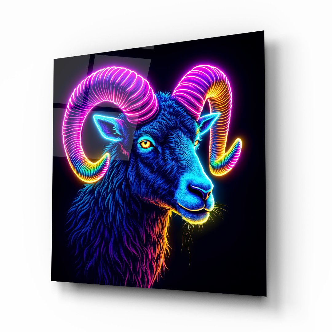Neon Keçi Kare Cam Tablo