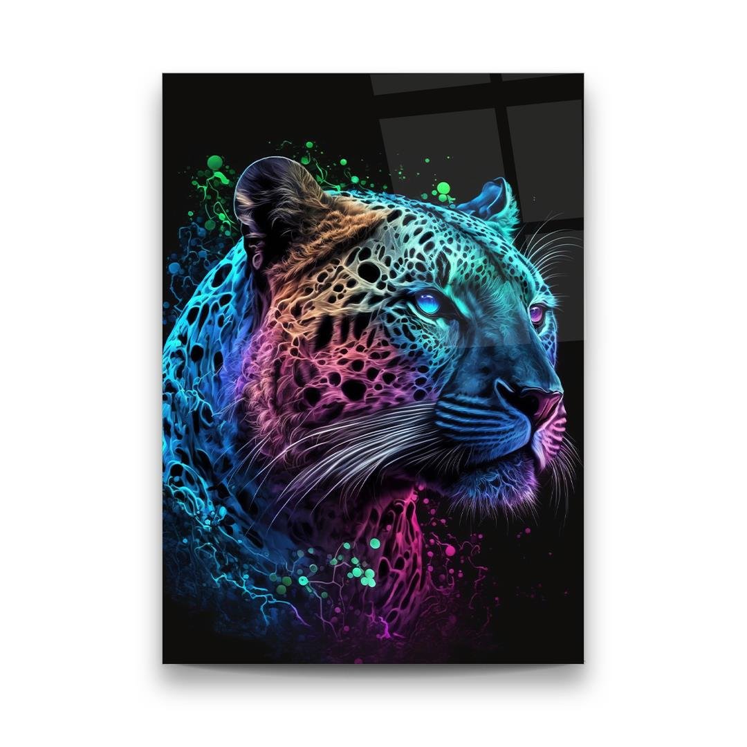 Neon Leopar Dikey Cam Tablo