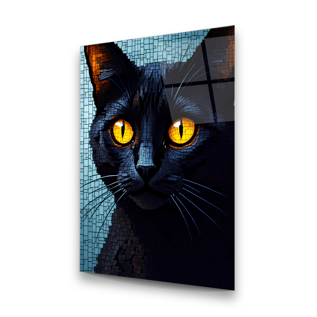 Piksel Desenli Kedi Dikey Cam Tablo