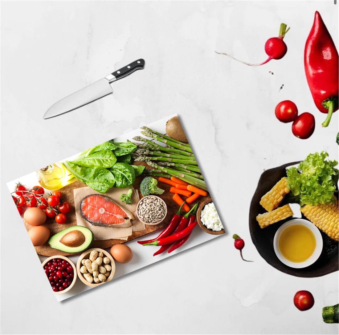 Sağlıklı Yiyecekler Cam Kesme Tahtası