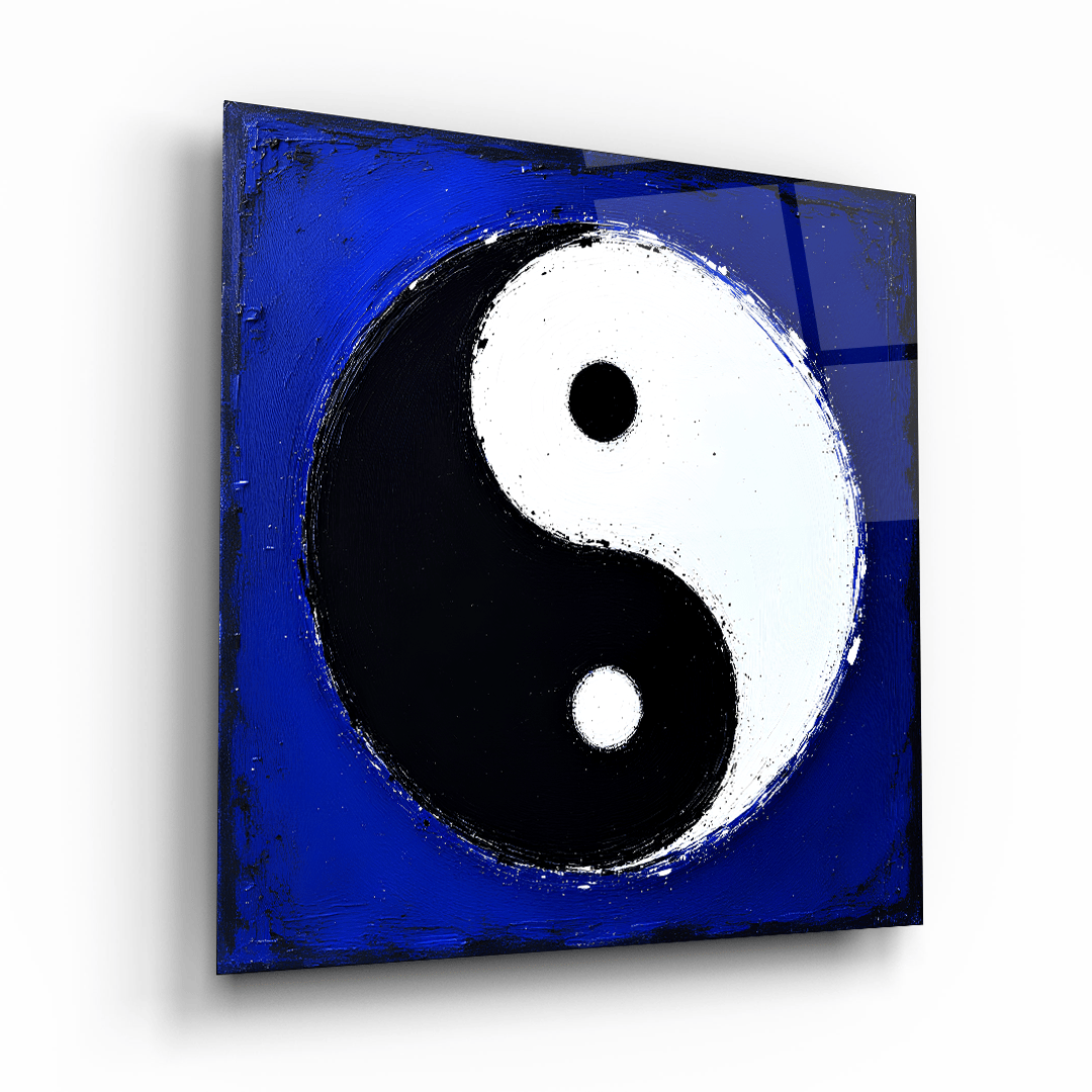Sanatsal Yin ve Yang Kare Cam Tablo