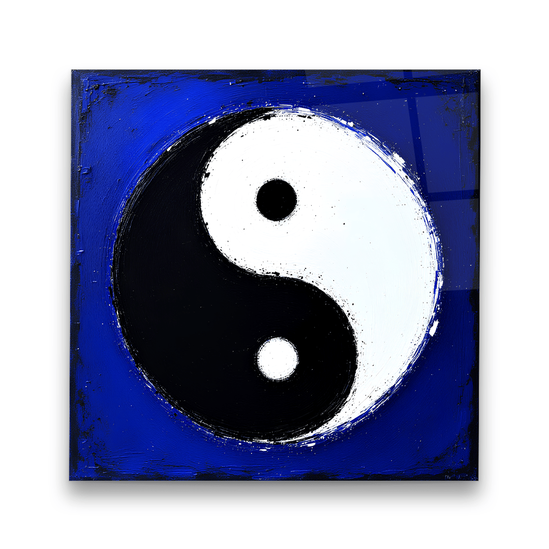 Sanatsal Yin ve Yang Kare Cam Tablo