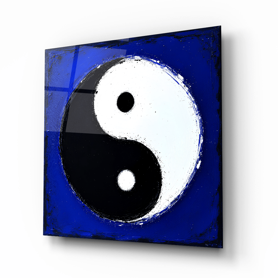 Sanatsal Yin ve Yang Kare Cam Tablo