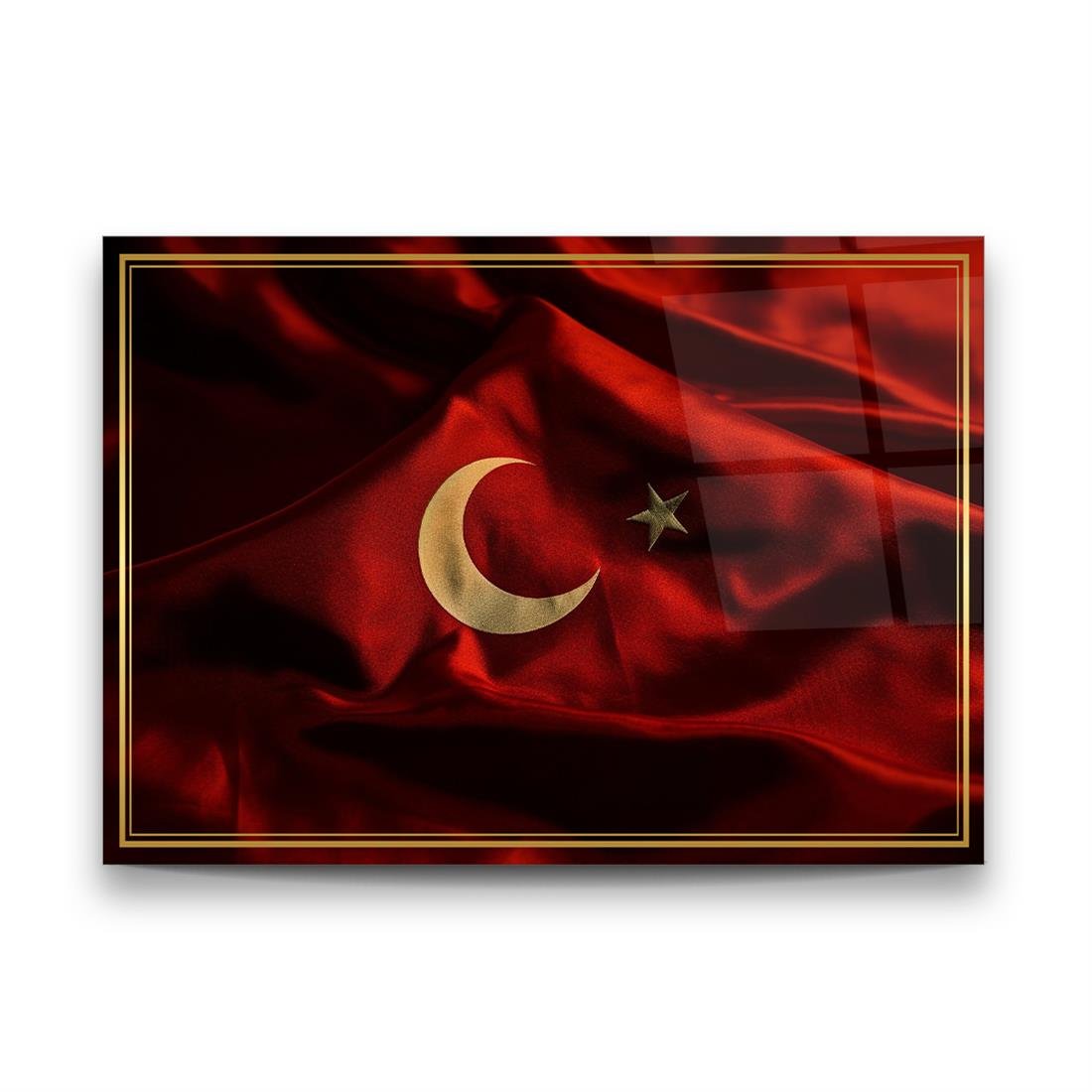 Türk Bayrağı Yatay Cam Tablo