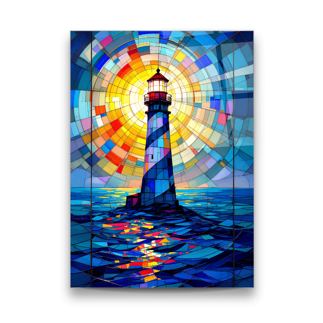Vitray Desenli Deniz Feneri Dikey Cam Tablo