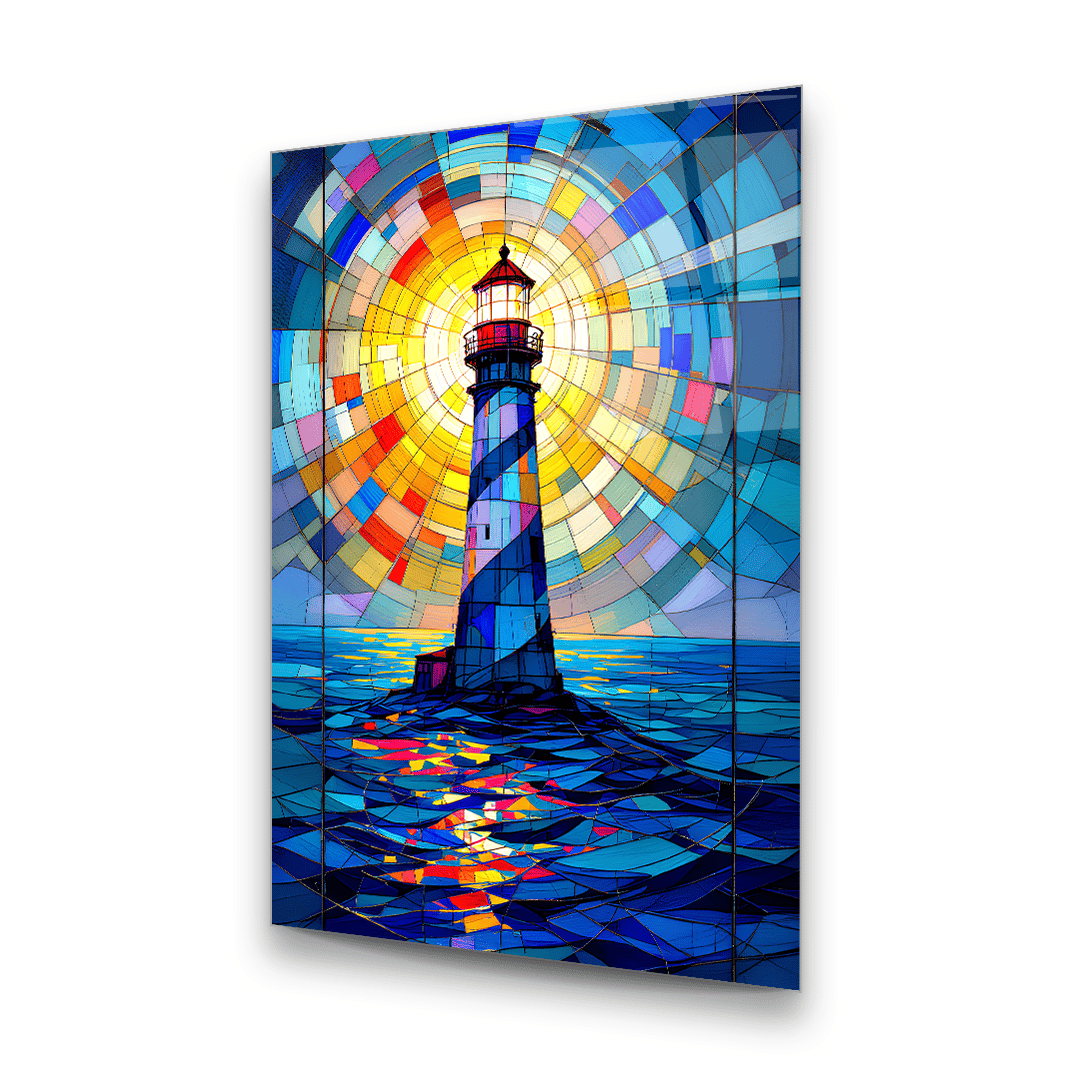 Vitray Desenli Deniz Feneri Dikey Cam Tablo