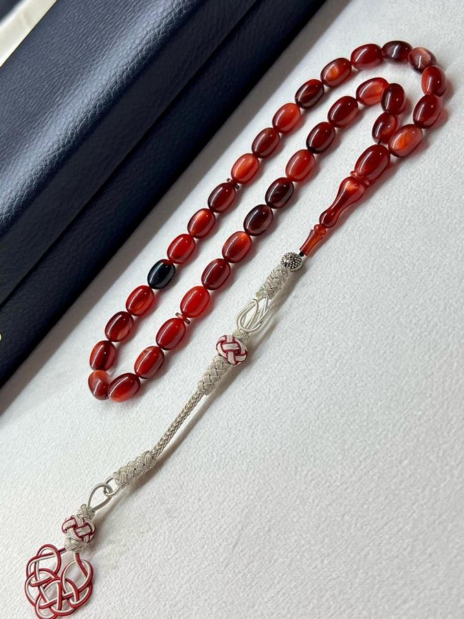 Özel Döküm Simli Sıkma Kehribarı Tesbih