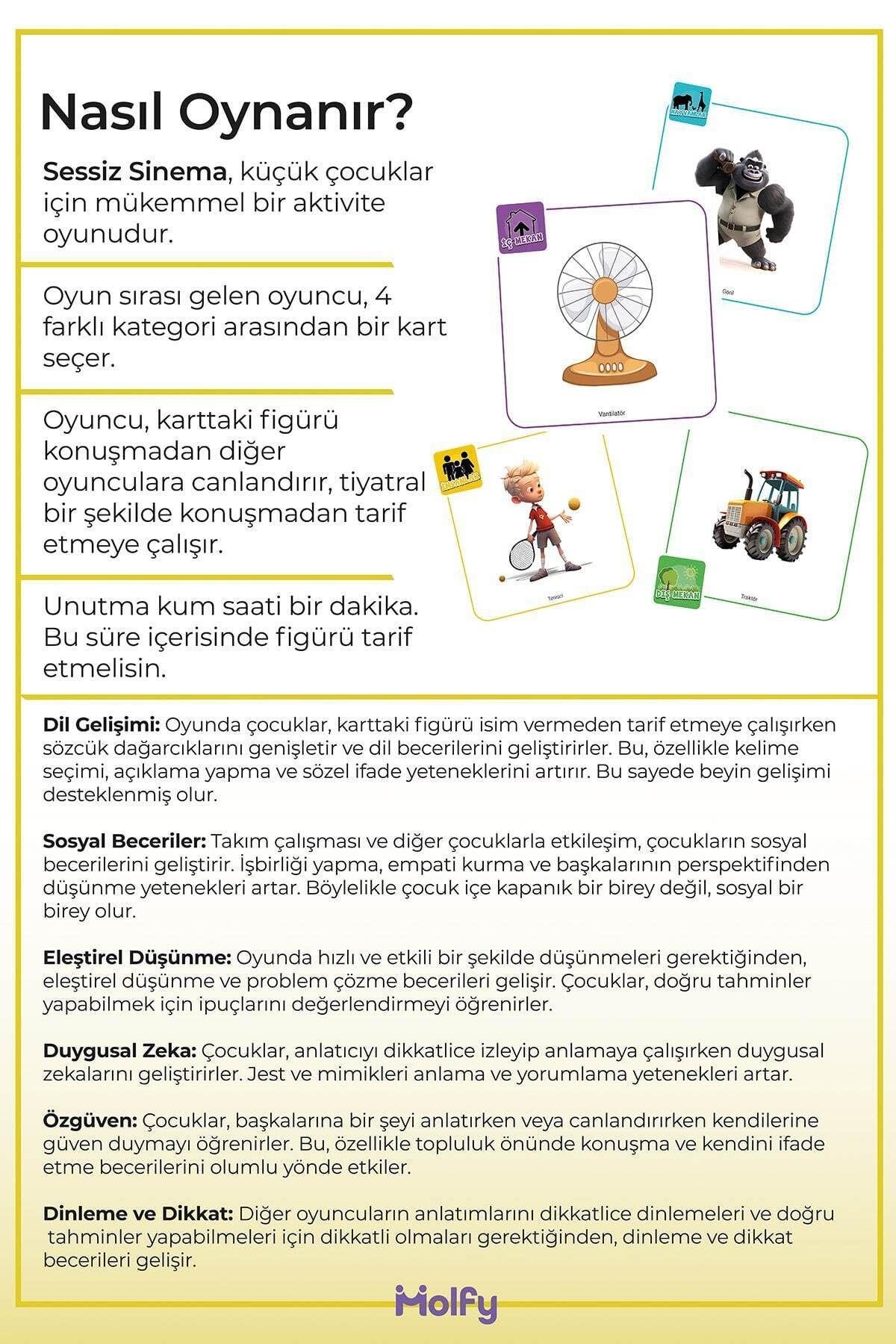 Sessiz Sinema Çocuk Aile Kutu Oyunu Akıl Ve Zeka Duyusal Eğitici Eğlenceli Grup Oyunu Çocuk Oyuncak