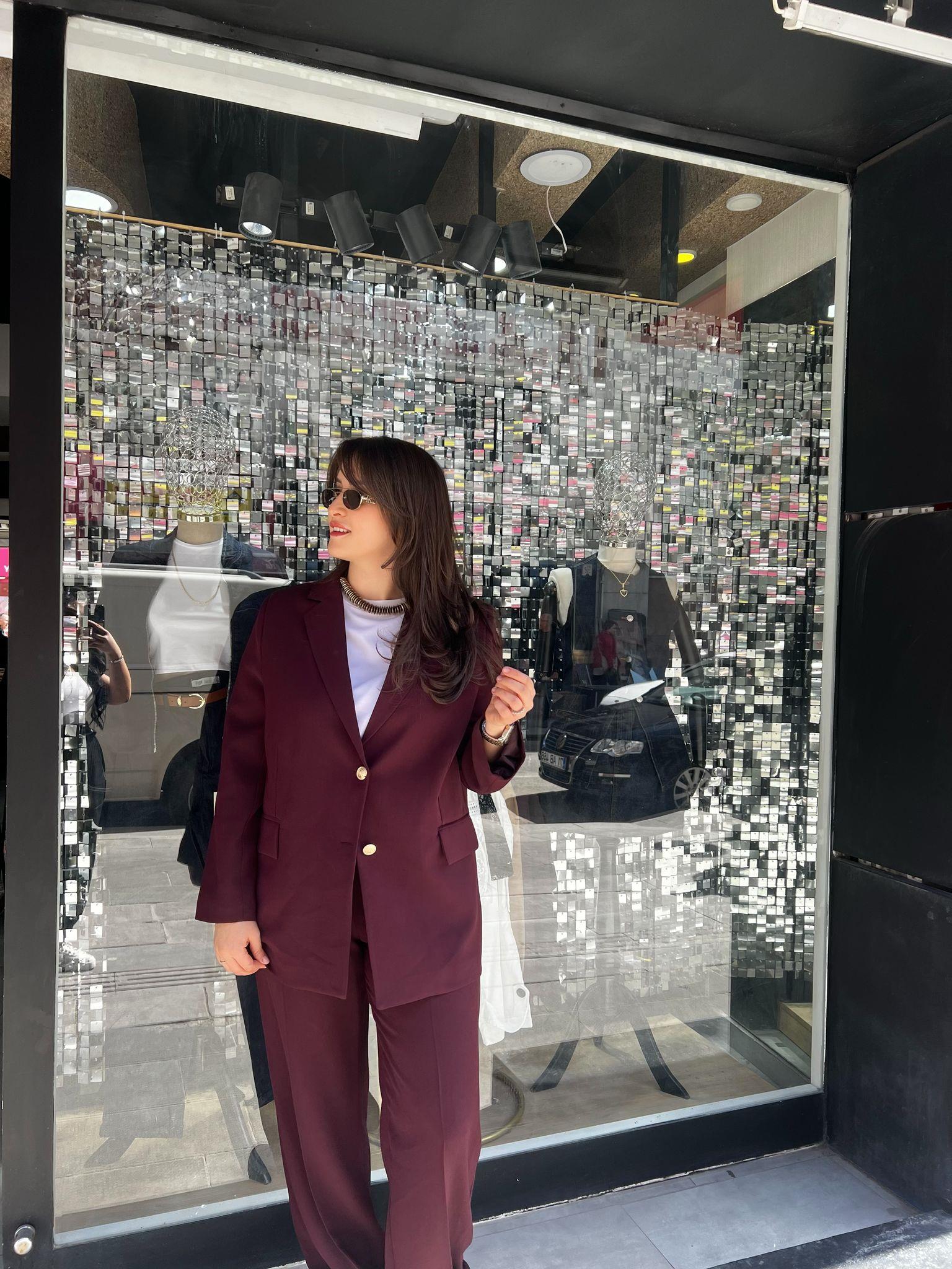 Gold Düğme Ceket Pantolon Takım Bordo