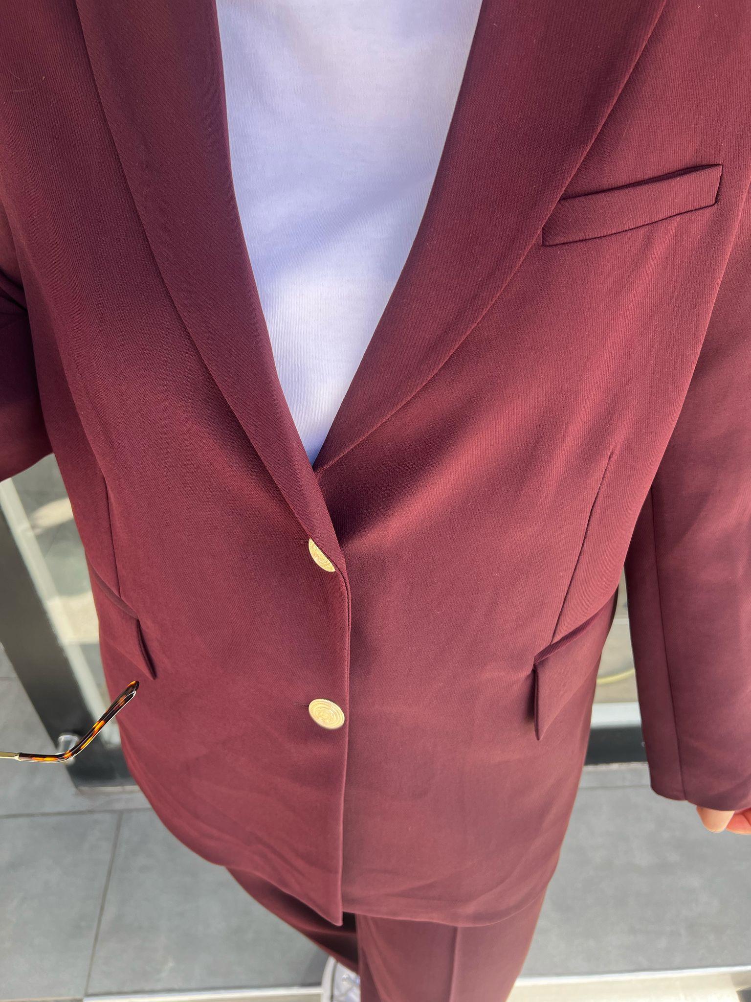 Gold Düğme Ceket Pantolon Takım Bordo