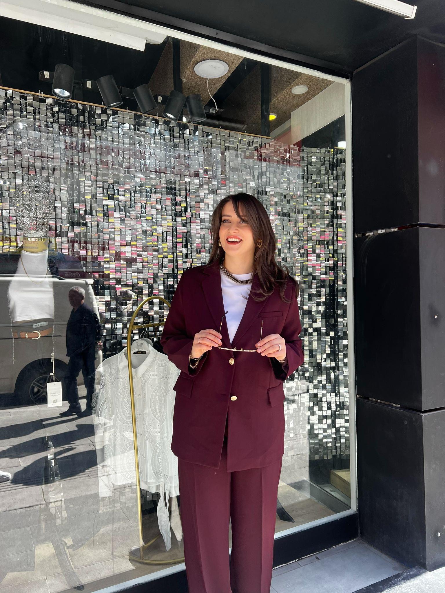 Gold Düğme Ceket Pantolon Takım Bordo