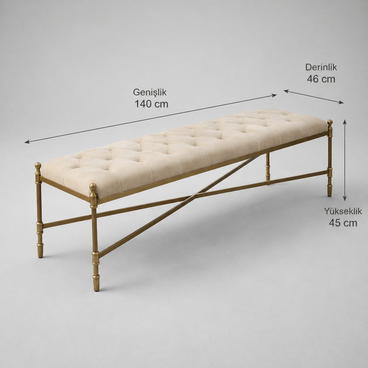 Bej Metal Kapitoneli Bench