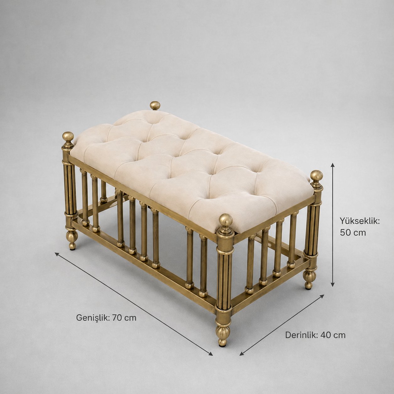 Eskitme Metal Kapitöneli Bench