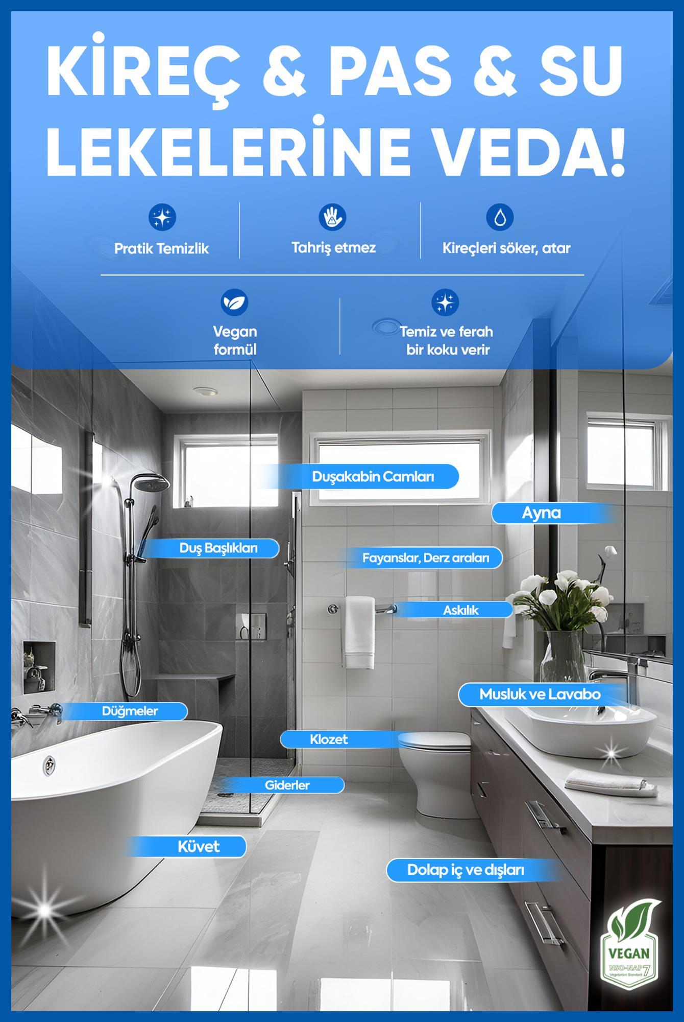 Ultra Güçlü Banyo Temizleyici ve Kireç Çözücü Sprey