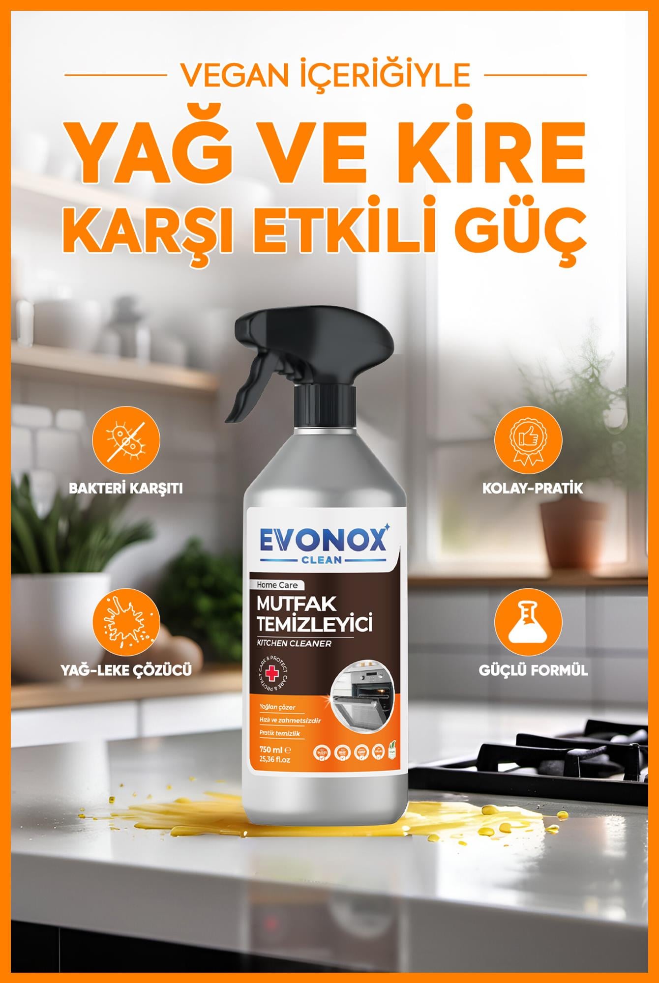 Ultra Güçlü Mutfak Yüzey Temizleyici ve Yağ Sökücü Sprey