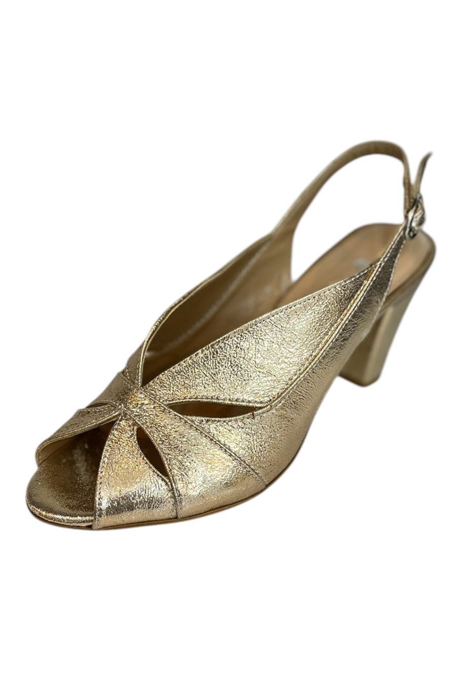 Altın Vegan Deri Arkası Açık Topuklu Ayakkabı