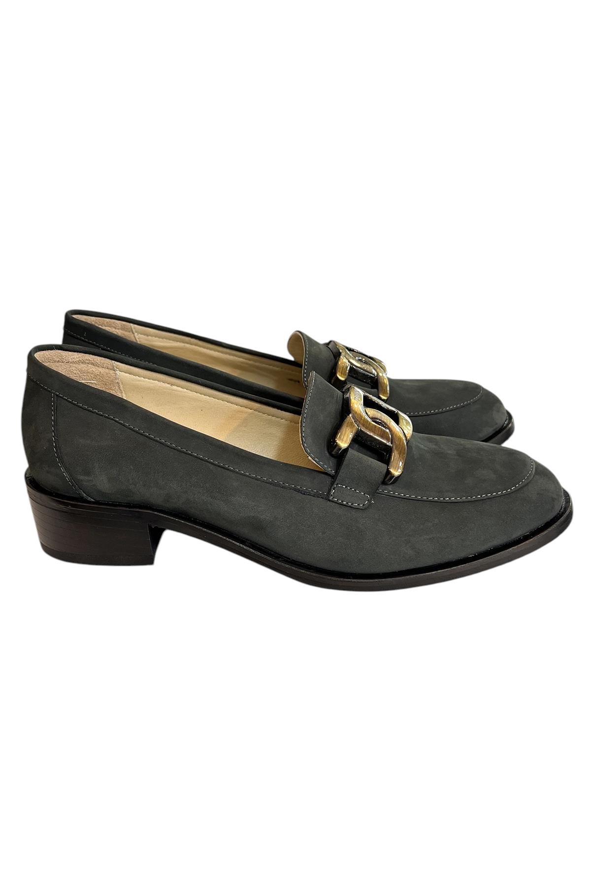 Antrasit Hakiki Nubuk Deri Toka Detay Loafer