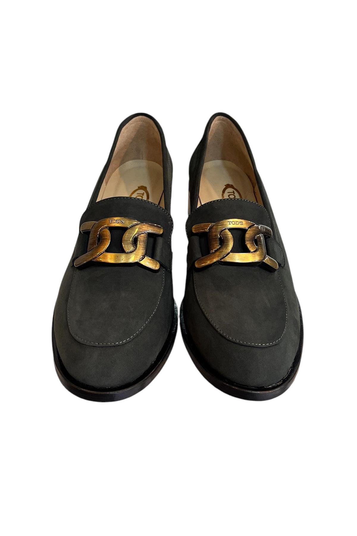 Antrasit Hakiki Nubuk Deri Toka Detay Loafer