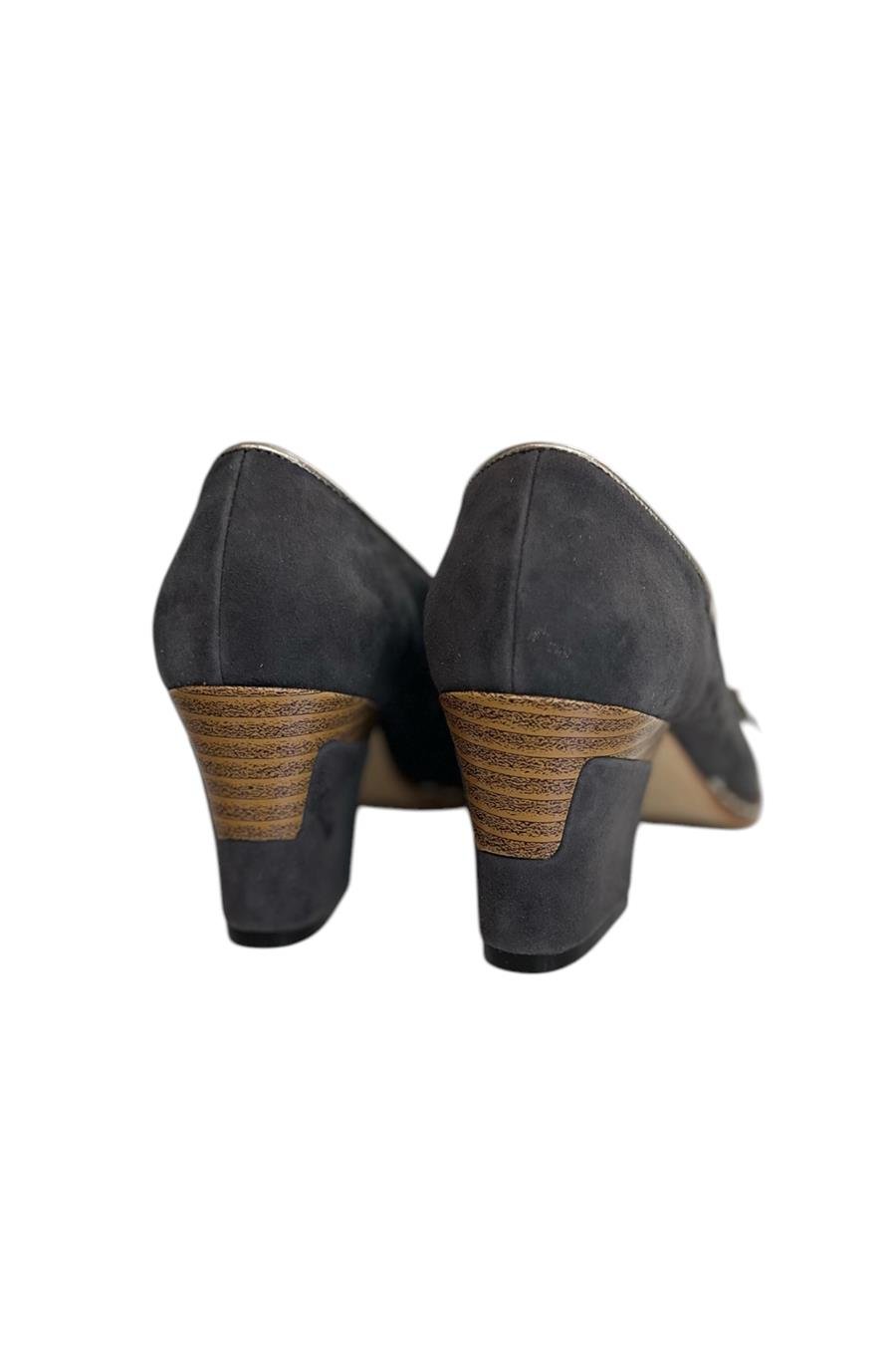 Antrasit Hakiki Süet Deri Fiyonk Detay Topuklu Ayakkabı