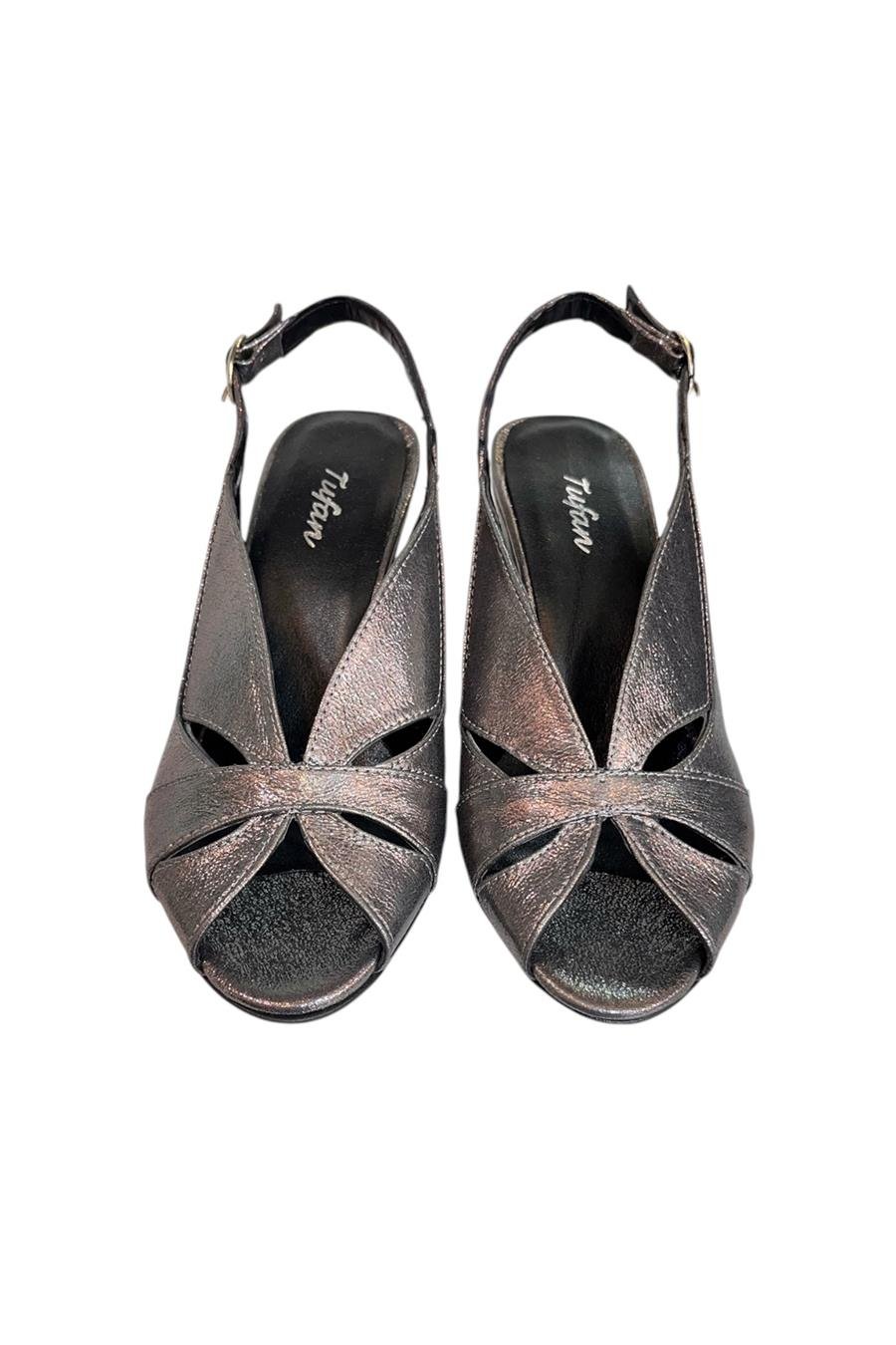 Antrasit Vegan Deri Arkası Açık Topuklu Ayakkabı