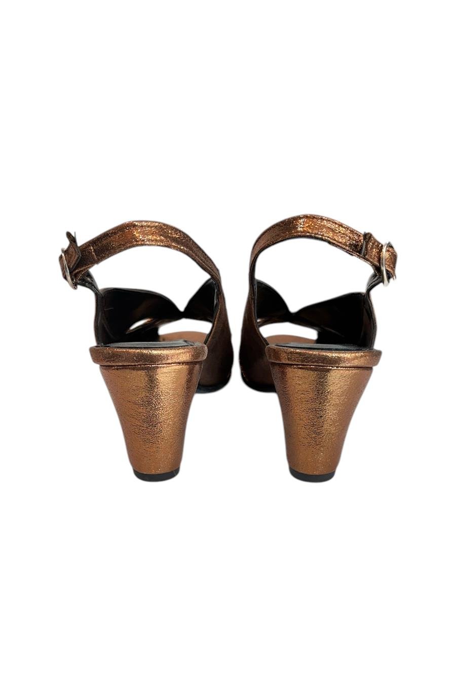Bakır Vegan Deri Arkası Açık Topuklu Ayakkabı