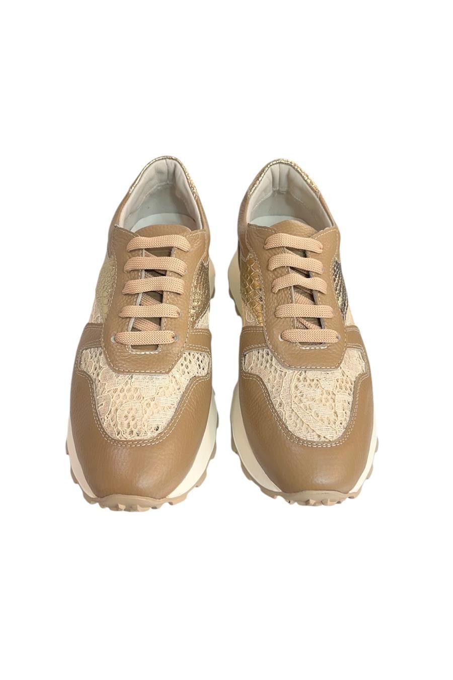 Bej Hakiki Deri Dantel Detay Comfort Taban Sneaker 