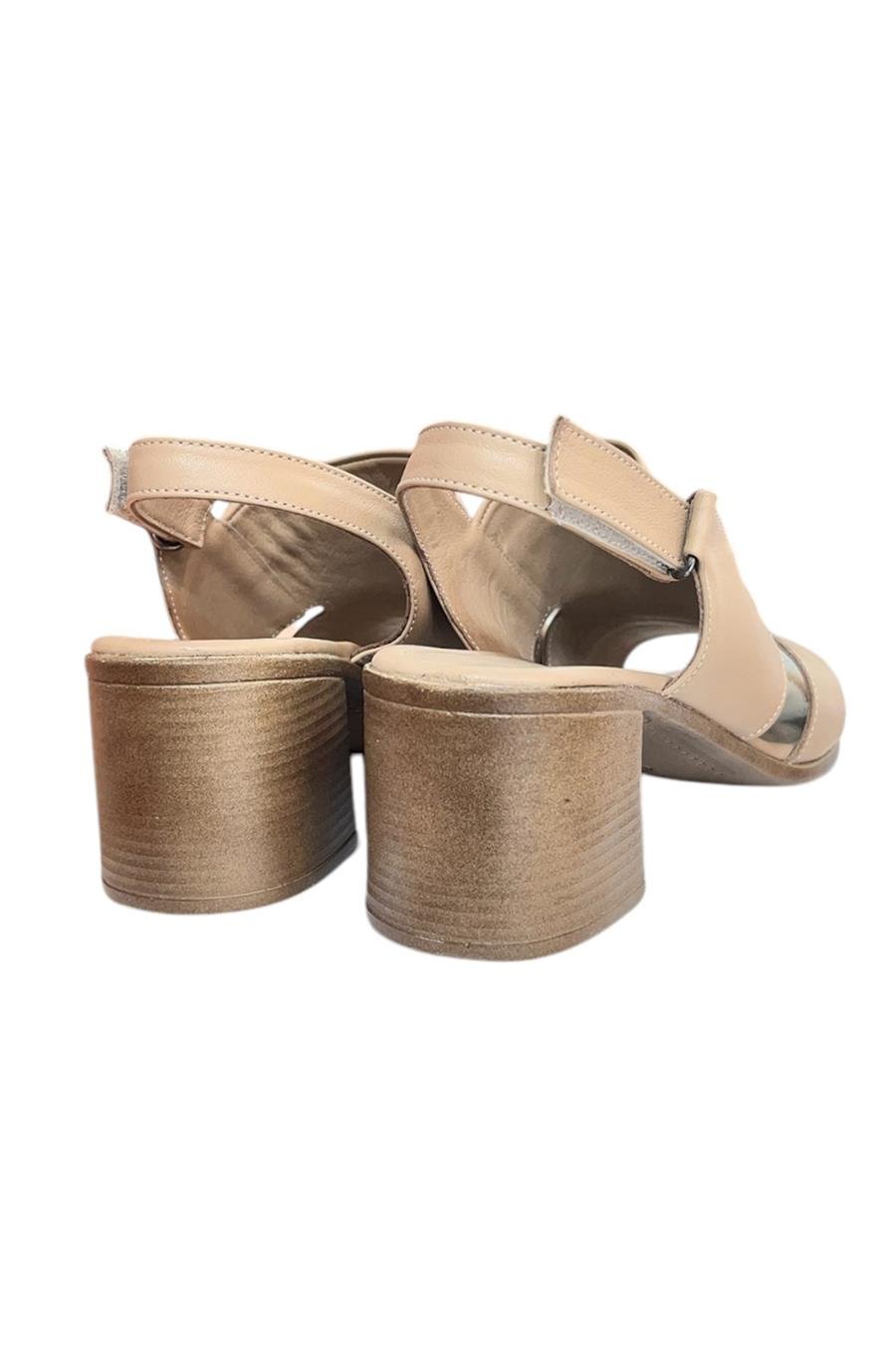 Bej Hakiki Deri Hafif Ve Comfort Taban Yazlık Topuklu Ayakkabı